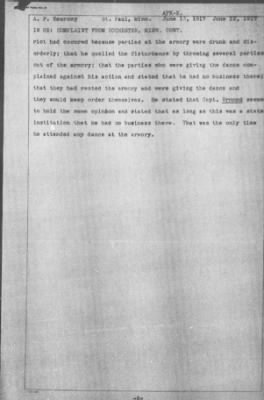 Miscellaneous Files, 1909-21 > COMPLAINT FROM ROCHESTER, Minn. Drinking in Government Armory. (#11758)