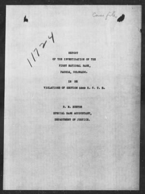 Thumbnail for Miscellaneous Files, 1909-21 > Alleged Violations National Banking Laws by Certain Officer (#11724)