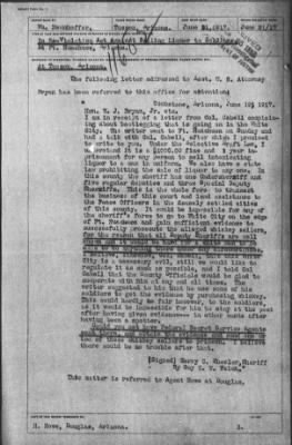 Thumbnail for Miscellaneous Files, 1909-21 > INTOXICATING LIQUOR AT FORT BENJAMIN HARRISON (#11682)