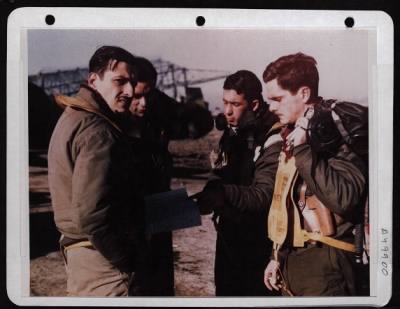 Thumbnail for ␀ > P-47 Pilots Of The First Brazilian Fighter Squadron Discuss A Mission From Which They Have Just Returned.  Somewhere In Italy.