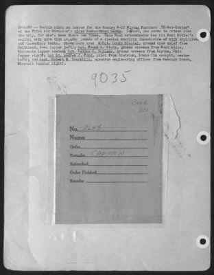 Thumbnail for Consolidated > England-- Berlin Holds No Terror For The Boeing B-17 "Flying Fortress" 'E-Rat-Icator' Of The Third Air Division'S 452Nd Bombardment Group.  In Fact, She Seems To Rather Like The Trip, For She'S Been There Ten Times.  This Nazi Exterminator Has Hit Herr Hi