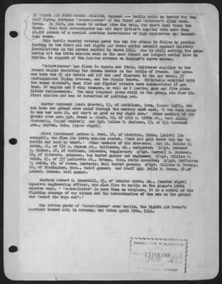 Consolidated > England-- Berlin Holds No Terror For The Boeing B-17 "Flying Fortress" 'E-Rat-Icator' Of The Third Air Division'S 452Nd Bombardment Group.  In Fact, She Seems To Rather Like The Trip, For She'S Been There Ten Times.  This Nazi Exterminator Has Hit Herr Hi