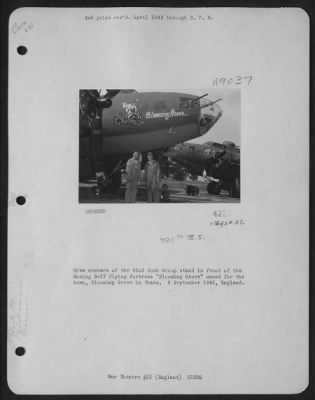 Thumbnail for Consolidated > Crew Members Of The 92Nd Bomb Group Stand In Front Of The Boeing B-17 "Flying Fortress" 'Blooming Grove' Named For The Town, Blooning Grove In Texas.  8 September 1942, England.