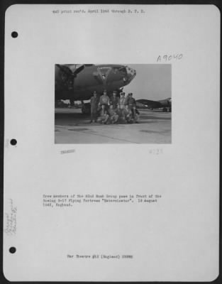 Thumbnail for Consolidated > Crew Members Of The 92Nd Bomb Group Pose In Front Of A Boeing B-17 "Flying Fortress" "Exterminator."  19 August 1942, England.