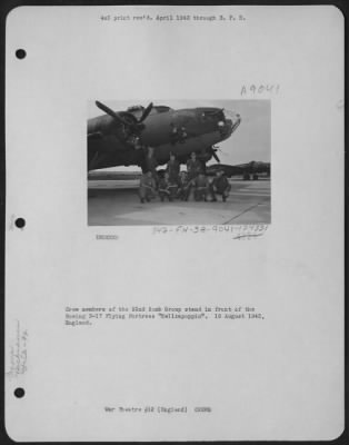 Thumbnail for Consolidated > War Theatre # 12 (England) Crews: Crew Members Of The 92Nd Bomb Group Stand In Front Of The Boeing B-17 "Flying Fortress" " Hellzapoppin."  19 Agust 1942, England.