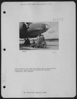 Thumbnail for Consolidated > Crew Members Of The 92Nd Bomb Group Stand In Front Of The Boeing B-17 "Flying Fortress" "Bundles For Berlin."  England. 8 September 1942.