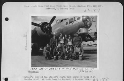 Thumbnail for Consolidated > Mathem'S Crew Of The 8Th Af 398Th Bomb Group By Their B-17 'Wonder Bird' At Their Base In England, 9 October 1944.