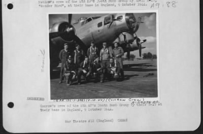 Thumbnail for Consolidated > Conrow'S Crew Of The 8Th Af 398Th Bomb Group By Their B-17 'Wonder Bird' At Their Base In England, 9 October 1944.