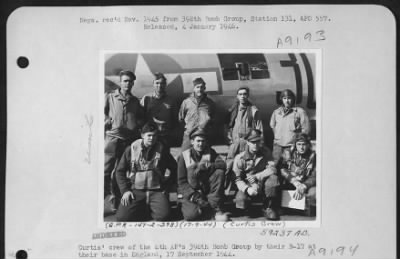 Thumbnail for Consolidated > Curtis' Crew Of The 8Th Af 398Th Bomb Group By Their B-17 At Their Base In England, 17 September 1944.