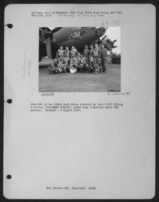 Thumbnail for Consolidated > Crew #32 Of The 385Th Bomb Group Standing By Their B-17 "Flying Fortress" "Pregnant Portia" After They Completed Their 5Th Mission.  England - 3 August 1943.