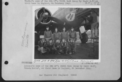 Thumbnail for Consolidated > Johnson'S Crew Of The 8Th Af'S 398Th Bomb Group By Their B-17 "Maude Maria" At Their Base In England, 26 December 1944.