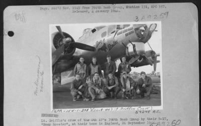 Thumbnail for Consolidated > Lt. Griffin'S Crew Of The 8Th Af'S 398Th Bomb Group By Their B-17 'Ramp Rooster' At Their Base In England, 26 September 1944.