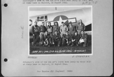 Thumbnail for Consolidated > Peterson'S Crew Of The 8Th Af'S 398Th Bomb Group By Their B-17 "Ramp Rooster" At Their Base In England, 11 August 1944.