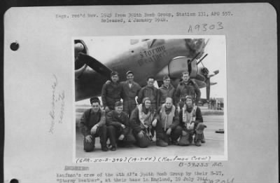 Thumbnail for Consolidated > Kaufman'S Crew Of The 8Th Af'S 398Th Bomb Group By Their B-17 'Stormy Weather' At Their Base In England, 19 July 1944.