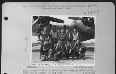 Thumbnail for Consolidated > Slavin'S Crew Of The 8Th Af'S 398Th Bomb Group By Their B-17 At Their Base In England, 20 July 1944.