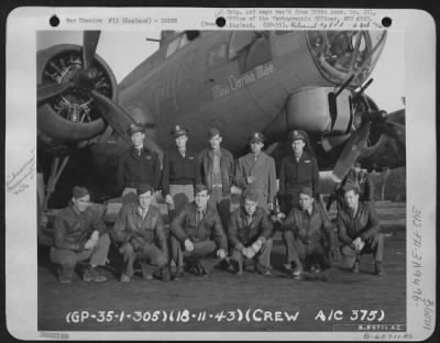 Thumbnail for Consolidated > Lt. Cornell And Crew Of The 305Th Bomb Group, Are Shown Beside A B-17 "Flying Fortress" 'Miss Donna Mae'.  18 November 1943.  England.