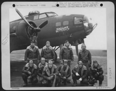 Thumbnail for Consolidated > 1St Lt. Burgan And Crew Of The 305Th Bomb Group, Are Shown Beside A B-17 "Flying Fortress" 'Madame Butterfly'.  22 November 1942.  England.