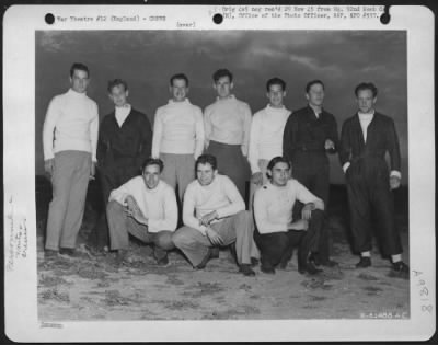 Consolidated > Lt. Booker And Crew Of The 327Th Bomb Squadron, 92Nd Bomb Group, After Being Resuced And Brought To An Airbase In England.  11 September 1943.  Back Row, 4Th From Left, John Bradley; 6Th From Left, Flight Officer Eaton.