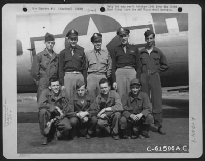 Thumbnail for Consolidated > Lt. Hunsinger And Crew Of The 360Th Bomb Squadron, 303Rd Bomb Group Based In England, Pose In Front Of A Boeing B-17 "Flying Fortress".  17 April 1945.