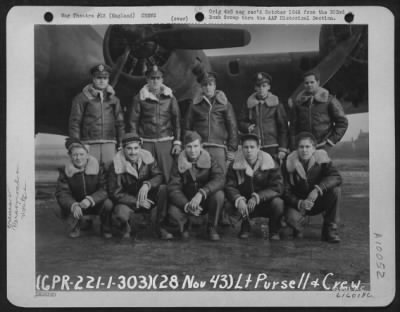 Consolidated > Lt. Pursell And Crew Of The 359Th Bomb Squadron, 303Rd Bomb Group Based In England, Pose In Front Of A Boeing B-17 Flying Fortress.  28 November 1943.