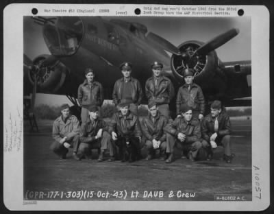 Thumbnail for Consolidated > Lt. Daub And Crew Of The 359Th Bomb Squadron, 303Rd Bomb Group Based In England, Pose In Front Of A Boeing B-17 "Flying Fortress" 'Fast Worker'.  15 October 1943.