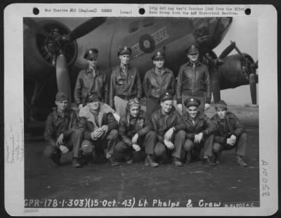 Thumbnail for Consolidated > Lt. Phelps And Crew Of The 359Th Bomb Squadron, 303Rd Bomb Group Based In England, Pose In Front Of A Boeing B-17 "Flying Fortress" "The 8 Ball".  15 October 1943.