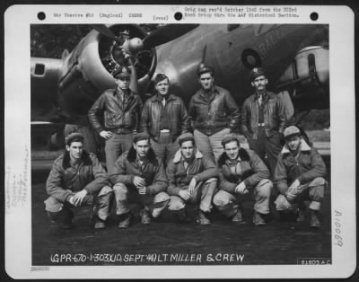 Thumbnail for Consolidated > Lt. William Miller And Crew Of The 359Th Bomb Squadron, 303Rd Bomb Group Based In England, Pose In Front Of A Boeing B-17 "Flying Fortress" 'The 8 Ball'.  10 September 1944.