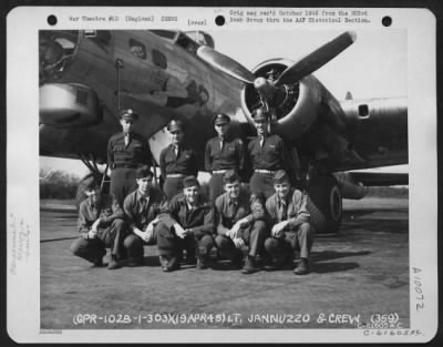 Thumbnail for Consolidated > Lt. Januzzo And Crew Of The 359Th Bomb Squadron, 303Rd Bomb Group Based In England, Pose In Front Of A Boeing B-17 "Flying Fortress".  19 April 1945.