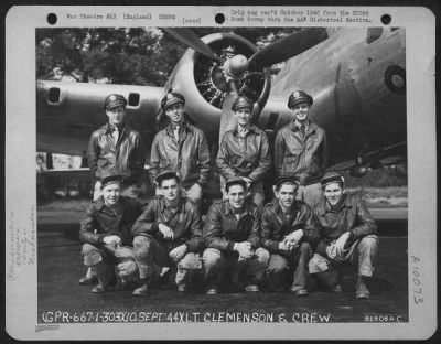 Consolidated > Lt. Clemenson And Crew Of The 359Th Bomb Squadron, 303Rd Bomb Group Based In England, Pose In Front Of A Boeing B-17 Flying Fortress.  10 September 1944.