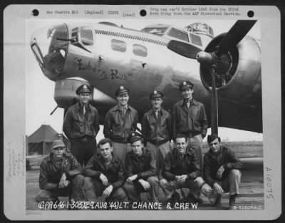 Thumbnail for Consolidated > Lt. Chance And Crew Of The 359Th Bomb Squadron, 303Rd Bomb Group Based In England, Pose In Front Of A Boeing B-17 "Flying Fortress" "Liberty Run".  29 August 1944.