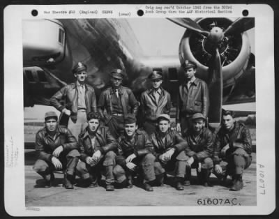 Thumbnail for Consolidated > Lt. Andy Virag And Crew Of The 359Th Bomb Squadron, 303Rd Bomb Group Based In England, Pose In Front Of A Boeing B-17 Flying Fortress.  17 August 1944.