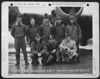 Consolidated > Lt. Proffitt And Crew Of The 359Th Bomb Squadron, 303Rd Bomb Group Based In England, Pose In Front Of A Boeing B-17 "Flying Fortress".  4 December 1944.