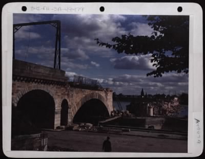 Thumbnail for ␀ > Railroad Bridge At Orleans, France Damaged By U. S. Bombers On 15 June 1944.