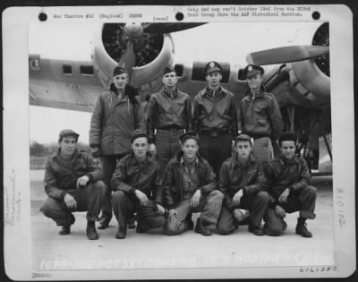 Thumbnail for Consolidated > Lt. Crozier And Crew Of The 359Th Bomb Squadron, 303Rd Bomb Group Based In England, Pose In Front Of A Boeing B-17 Flying Fortress.  19 June 1944.