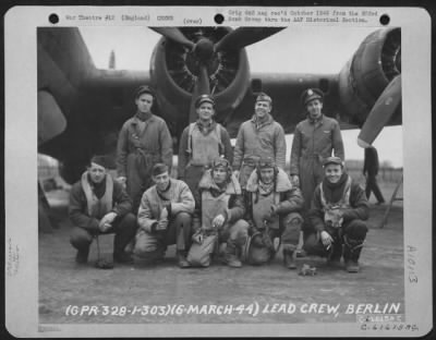 Thumbnail for Consolidated > Lead Crew Of Bombing Mission To Berlin, Germany Pose Beside A Boeing B-17 "Flying Fortress".  359Th Bomb Squadron, 303Rd Bomb Group, England.  6 March 1944.