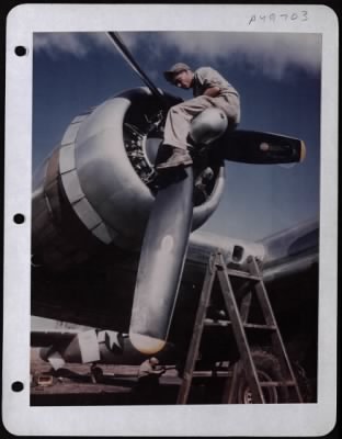 Thumbnail for General > Sgt. Dave Gray, Springfield, Mass., Assistant Crew Chief, Working On Propeller.