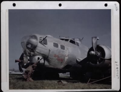 General > When 'Little Miss' Belly Landed At Her Home Base In April 1945 After Mission Over Germany, She Jammed Her Chin Turrets, Ripped Her Aluminum Skin And Wrapped Up Her Props - The Latter Was Caused By Coming In The 'Power On'. Jacked Up By Inflating Great Rub