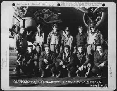 Thumbnail for Consolidated > Lead Crew On Bombing Mission To Berlin, Germany, In Front Of The Boeing B-17 "Flying Fortress" 'Miss Liberty'.  303Rd Bomb Group, England.  9 March 1944.