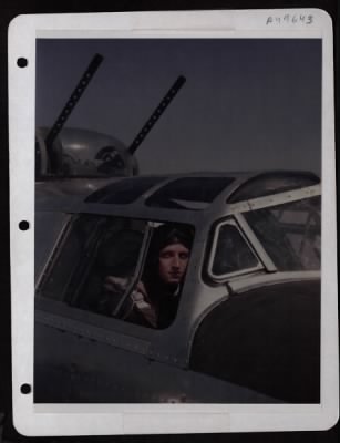 Thumbnail for Bomber > Co-Pilot Lt. Wm. C. Rowland, New Castle, Pa., In Cockpit Of A B-24 Of The 8Th Air Force.  England.