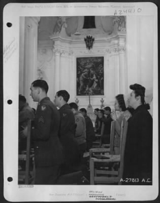 Thumbnail for Consolidated > Army Air Force personnel and members of the Army Nurse Corps attend Lenten services in the ancient and beautiful Church of the Holy Rosary at Manduria, Italy.