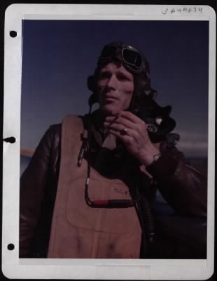 Thumbnail for Fighter > 1St Lt. Vernon R. Richards, Felt Mills, N.Y.,P-51 Pilot Of The 8Th Air Force Smokes His First Cigarette After A Bomber Escort Mission.England.