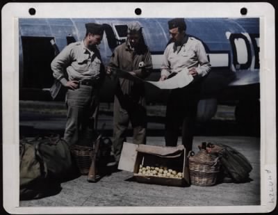 Groups > England-Col. Karl Truesdell, Jr(Left) Brig. Gen. August W. Kissner (Center) And Unidentified Officer Trace Route Of Shuttle Mission To Russia.