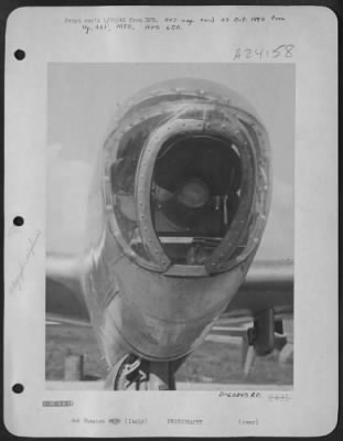 Thumbnail for Consolidated > Front View Of Nose Of Lockheed P-38 Lightning Plane With K-29 Aerial Camera In Nose.  Italy.