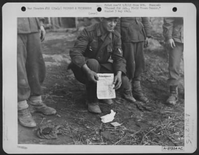 Thumbnail for Consolidated > This Jerry Had A Copy Of "Frontpost" In His Possession.  Although German Officers Forbid Their Men To Read The Nickles, About 65% Of Those Captured Have Read Most Of Them And Many Prisoners Have Them Concealed On Their Person.  Italy.