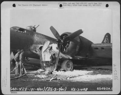 Thumbnail for Consolidated > Fire Fighters Used Foamite To Extinguish Flames In The Engine Of This Boeing B-17 "Flying Fortress" (A/C No. 1098) Which Crash Landed At An 8Th Air Force Base In England, 26 March 1944.