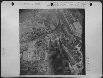 Thumbnail for Consolidated > Taken 11 April 1945, By 1St Lt Arnett Fraser Tait, 505 N. Division St, Ann Arbor Mi,Shows A Luftwaffe Base On The Outskirts Of Leipzig-Mockau, Germany, Burning After An Attack By Bomb-Laden 9Th Af Lockheed P-38 Lightning Fighter-Bombers.