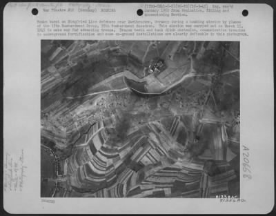 Thumbnail for Consolidated > Bombs Burst On Siegfried Line Defenses Near Zweibrucken, Germany During A Bombing Mission By Planes Of The 17Th Bombardment Group, 95Th Bombardment Squadron.  This Mission Was Carried Out On March 15, 1945 To Make Way For Advancing Troops.  Dragon Teeth A