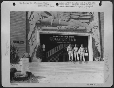 Thumbnail for Consolidated > Left To Right - S/Sgt. Frederick A. Rothery, Springfield, Mass., Sgt. Frank A. Keppelmann, West Orange, Nj, And Cpl. Edward Lyons, Stroudsburg, Pa., Jauntily Leave The College Inn To Get Ready For The First Retreat Formation.  They Are Very Pleased With W