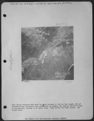 Thumbnail for Consolidated > Even Though Attempts Were Made By Smoke Screens To Obscure The Target, 8Th Af Liberators And Fortresses Were Successful In Bombing The Junkers Aircraft Plant At Arniswalde, Germany, On 11 April 1944.  Bomb Bursts Were Well Within The Target Area.