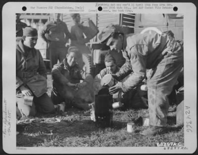 Thumbnail for Consolidated > Drivers For The 315Th Service Group Make Coffee While Waiting For Their Trucks To Be Unloaded During The 79Th Fighter Group Move From Termoli To Capodichino, Italy.